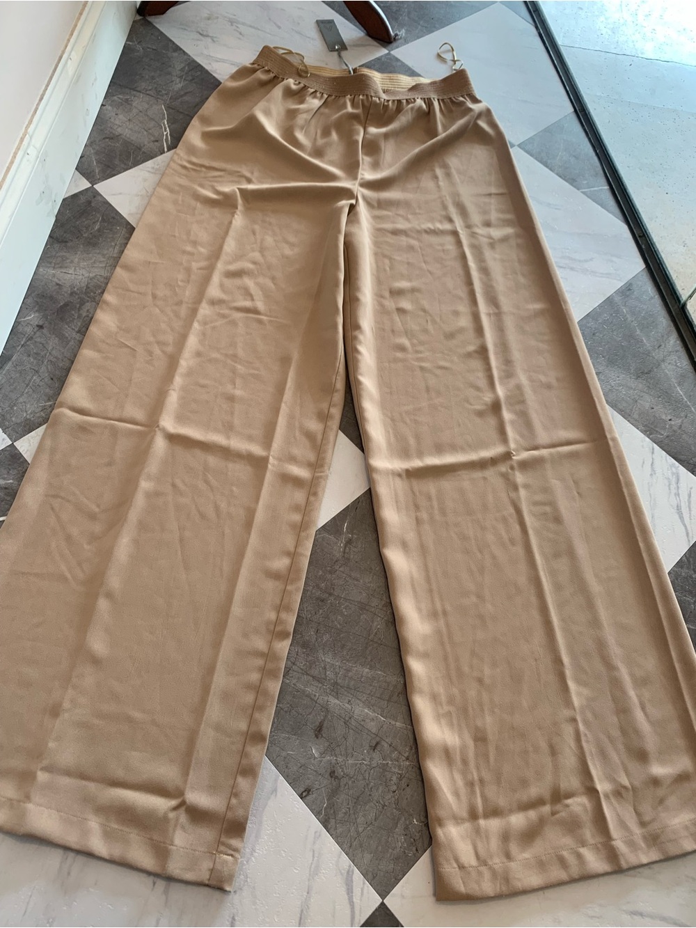 Wide-Leg Pull-On Pants in Beige